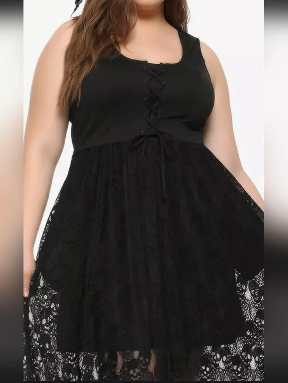 💀 5x Plus Size Black Lace Long Maxi Dress Skull Print lace Gothic - Picture 5 of 10